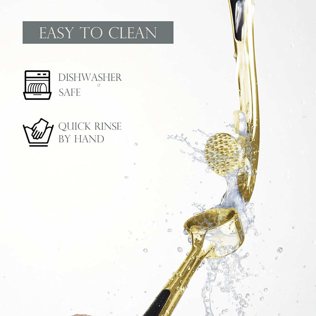 High Effective Premium Garlic Press Set, With Silicone Garlic Peeler & Brush, Heavy Duty Garlic Mincer, Easy to Squeeze and Clean, Rust Proof & Dishwasher Safe - Gold