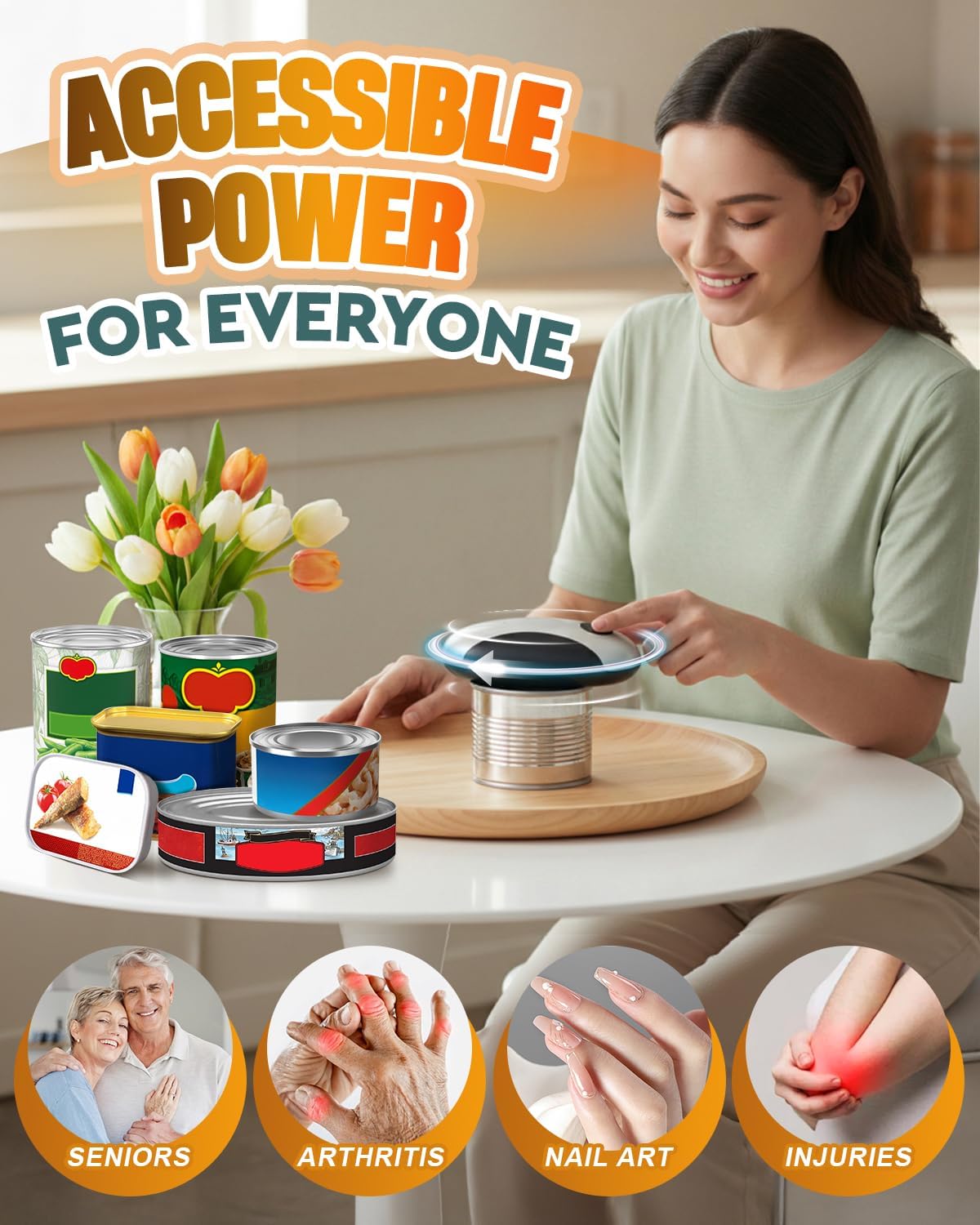 Electric Can Opener, Automatic Rechargeable Can Openers with One-Touch Smooth Edge & Magnetic Lid - Hands-Free Easy-Grip Opener for Seniors with Arthritis and Most Cans