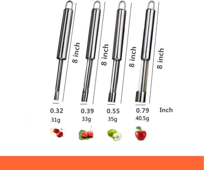 Corer and Pitter Set of 4, Multi-Function Corer and Pitter Remover Set, Stainless Steel Core Remover Tool for Apple, Pear, Cherry, Jujube, Red Dates or More with Sharp Serrated Blade