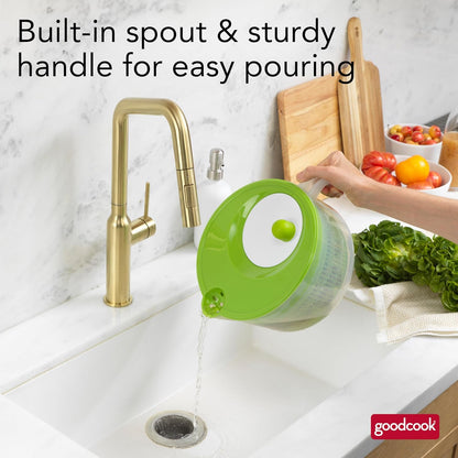 Deluxe Salad Spinner - 6 Qt. Capacity, Easy Turn Knob, Built-In Pour Spout, Multi-Use Basket, Durable and Dishwasher-Safe, Large Capacity, Green