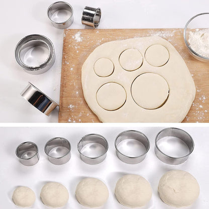 5 Pieces Biscuit Cookie Cutters Set,Stainless Steel Circle Round Cookie Biscuit Cutters in Graduated Sizes Shape Molds for Pastries Doughs Doughnuts