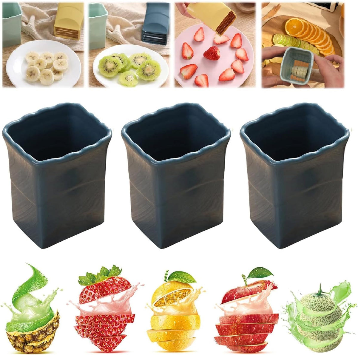 3pcs Cup Slicer - 2023 New Stainless Steel Fruit & Vegetable Slicer Cup, Multipurpose Strawberry Banana Salad Fresh Platter Maker