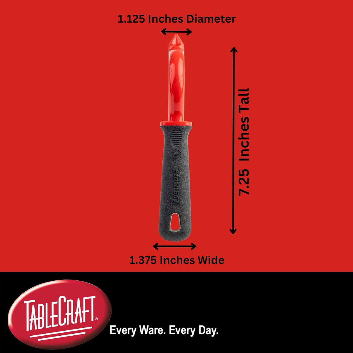 10997 Vegetable Peeler, Stainless Steel, Straight Edge, Ergonomic Non-Slip Handle with Eye Remover, 1.125"x1.375"x7.25", Red/Black – Commercial Kitchen Use