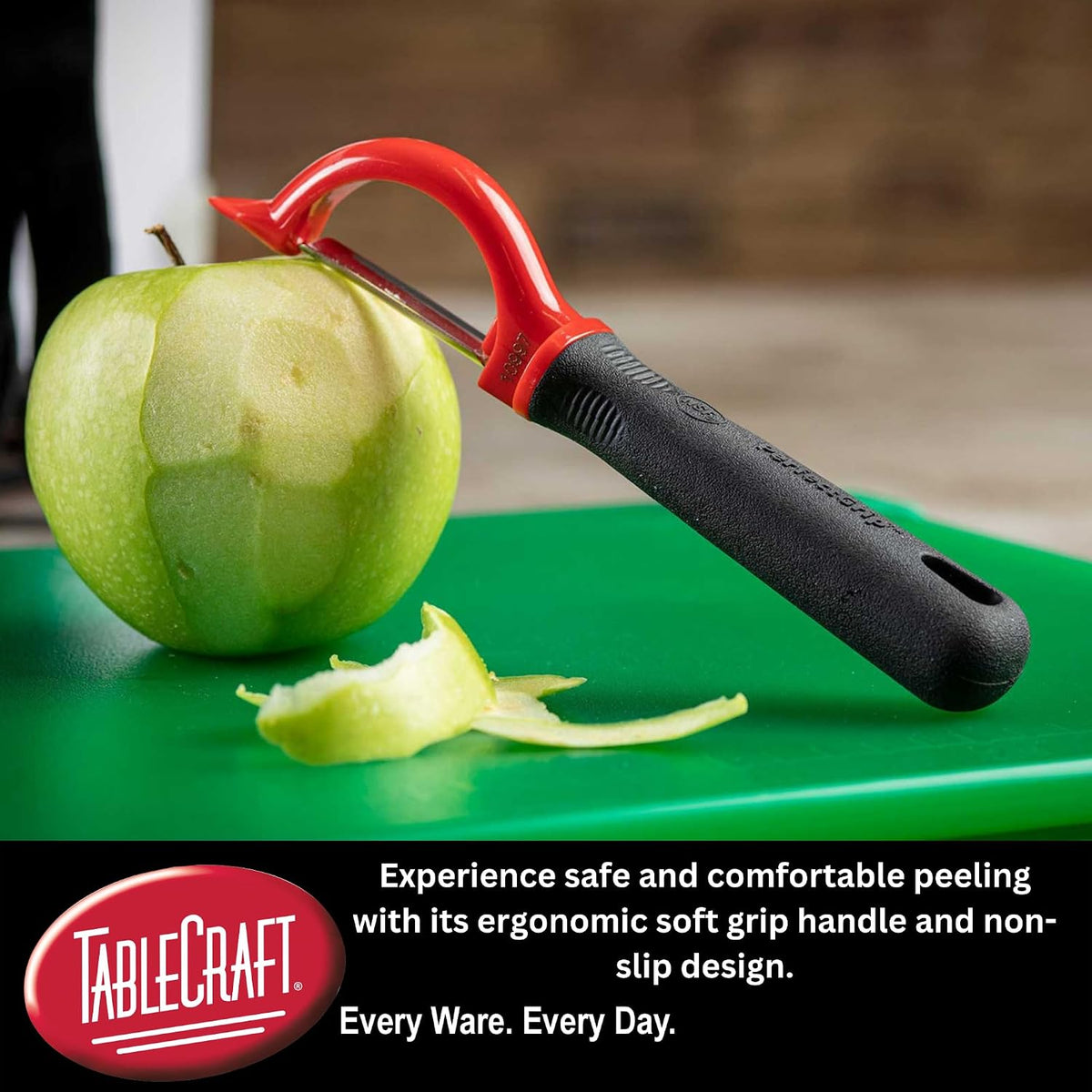 10997 Vegetable Peeler, Stainless Steel, Straight Edge, Ergonomic Non-Slip Handle with Eye Remover, 1.125"x1.375"x7.25", Red/Black – Commercial Kitchen Use