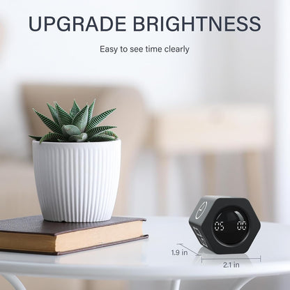 Rotating Productivity Timer 5, 25, 10 30,60 Mins Preset Stopwatch, Desk Flip ProductivityTimer, ADHD Tool Hexagon, Vibration/Mute/Alarm, for Work, Study, Back to School, Kitchen, Black