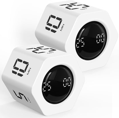 Rotating Productivity Timer 5, 25, 10 30,60 Mins Preset Stopwatch, Desk Flip ProductivityTimer, ADHD Tool Hexagon, Vibration/Mute/Alarm, for Work, Study, Back to School, Kitchen, Black