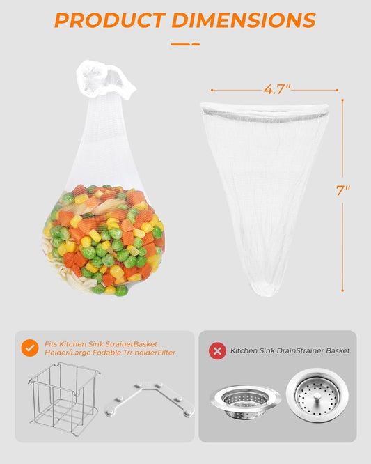 Kitchen Sink Strainer Mesh Bag- 600 PCS Large Disposable Sink Net Strainer Filter Bags for Collecting Kitchen Food Waste Leftover Garbage, Fits Deep Sink Strainer Basket
