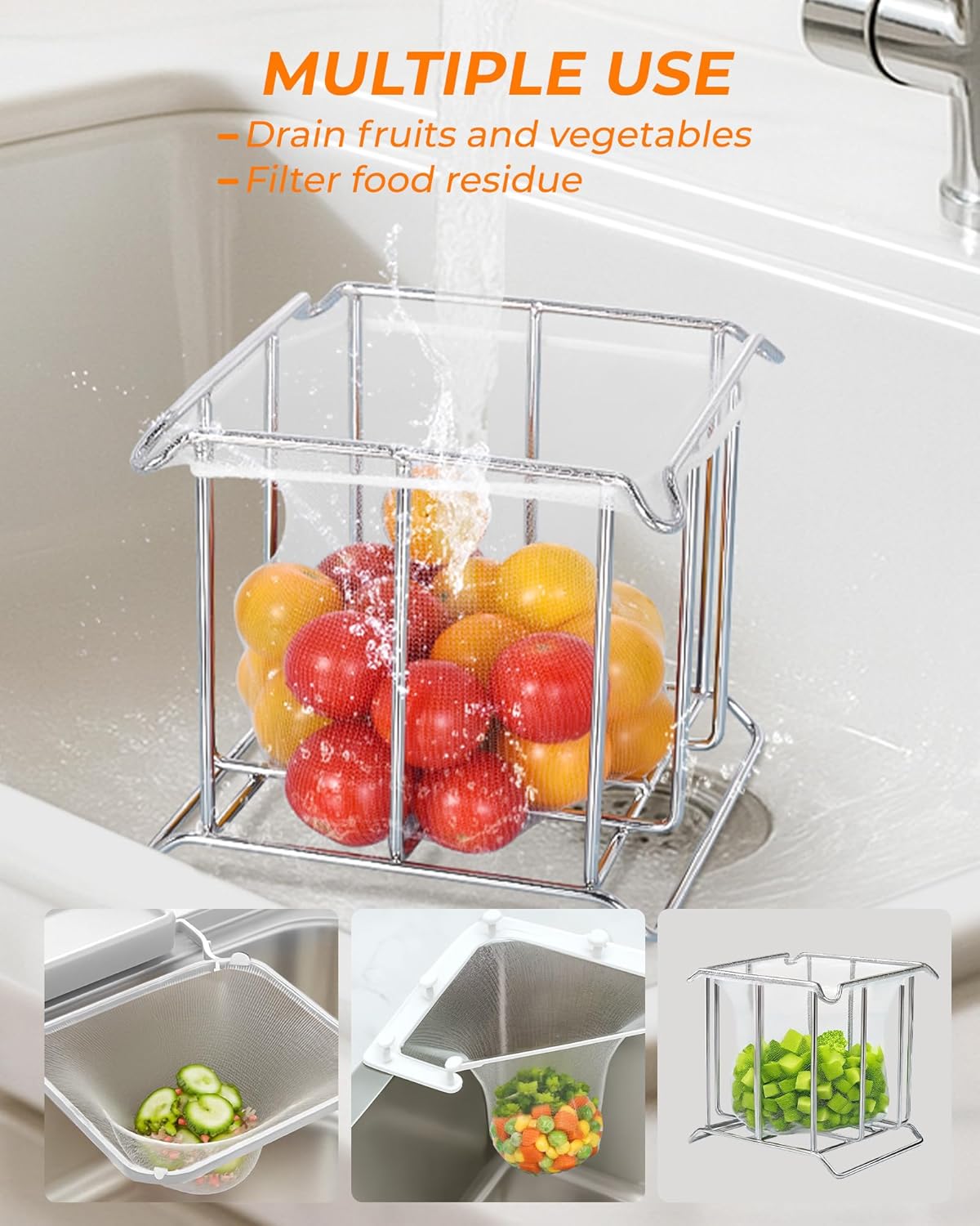 Kitchen Sink Strainer Mesh Bag- 600 PCS Large Disposable Sink Net Strainer Filter Bags for Collecting Kitchen Food Waste Leftover Garbage, Fits Deep Sink Strainer Basket