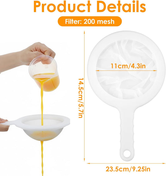 2 Pcs Fine Mesh Strainer Small Plastic Juice Strainer After Juicing Fine Mesh Sieve with Handle Cheese Cloths for Straining Tea Coffee Juice Yogurt and Soup Kitchen Accessories (200 Mesh)