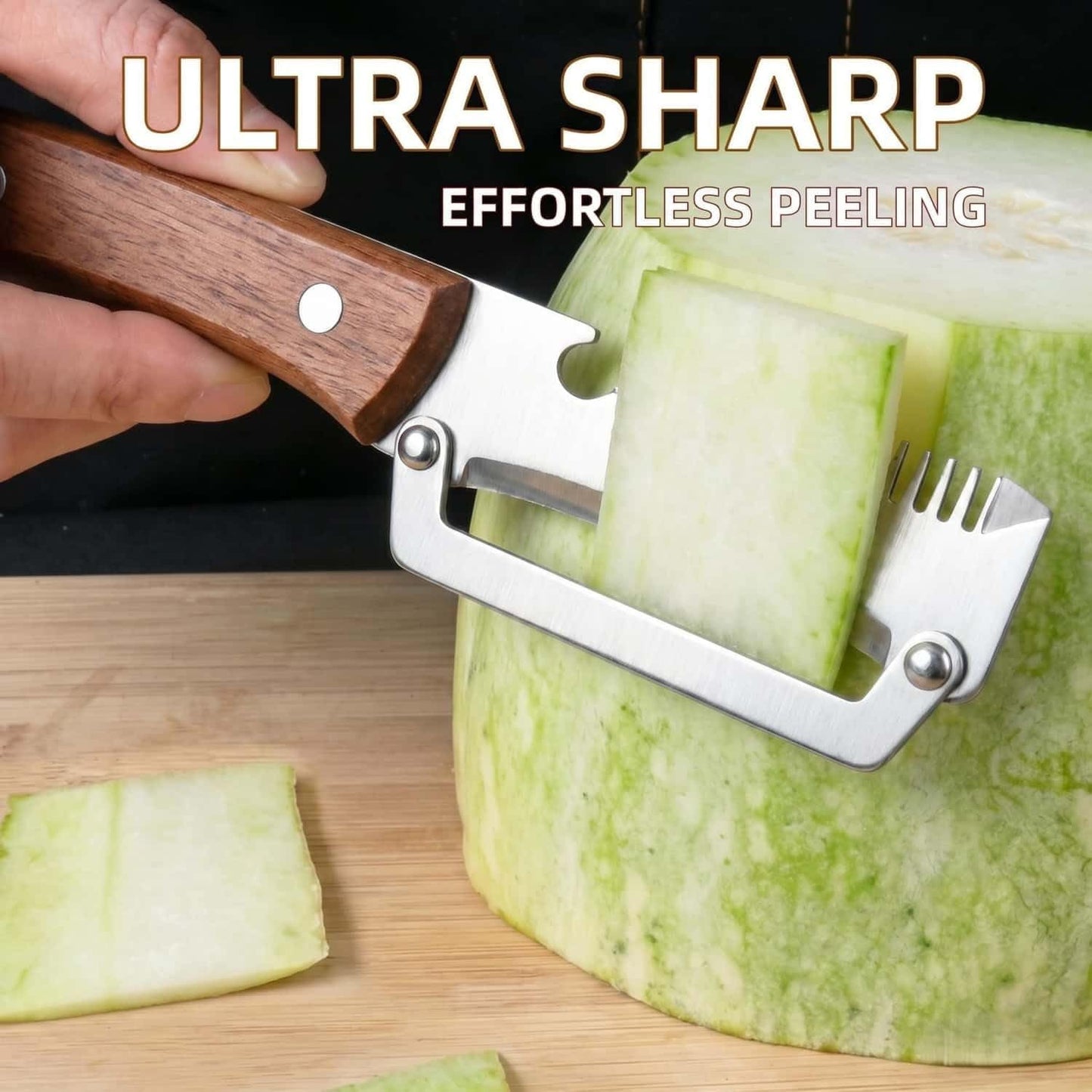 Multi functional Vegetable Peelers for Kitchen, 4 in 1 Wooden Handle Stainless Steel Peeler (peelers shreddingBottle Openerscaling fish) for Fruit Veggie potato Pumpkin, Gifts for Mom (W2pcs）