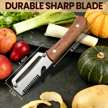 Multi functional Vegetable Peelers for Kitchen, 4 in 1 Wooden Handle Stainless Steel Peeler (peelers shreddingBottle Openerscaling fish) for Fruit Veggie potato Pumpkin, Gifts for Mom (W2pcs）