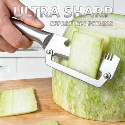 Multi functional Vegetable Peelers for Kitchen, 4 in 1 Wooden Handle Stainless Steel Peeler (peelers shreddingBottle Openerscaling fish) for Fruit Veggie potato Pumpkin, Gifts for Mom (W2pcs）