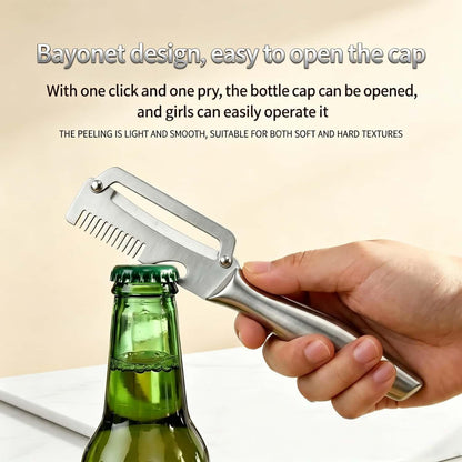 Multi functional Vegetable Peelers for Kitchen, 4 in 1 Wooden Handle Stainless Steel Peeler (peelers shreddingBottle Openerscaling fish) for Fruit Veggie potato Pumpkin, Gifts for Mom (W2pcs）