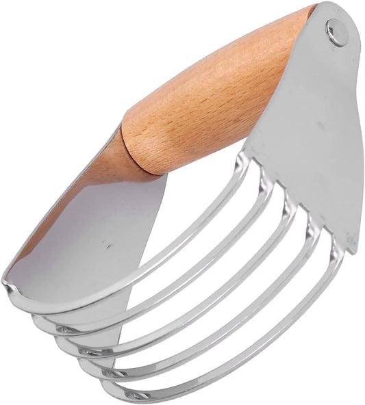 Stainless Steel Dough Blender, Pastry Cutter with 5 Heavy Duty Blades and Comfortable Handle, for Baking Pastry Pizza Dough Cake (Wood Color)