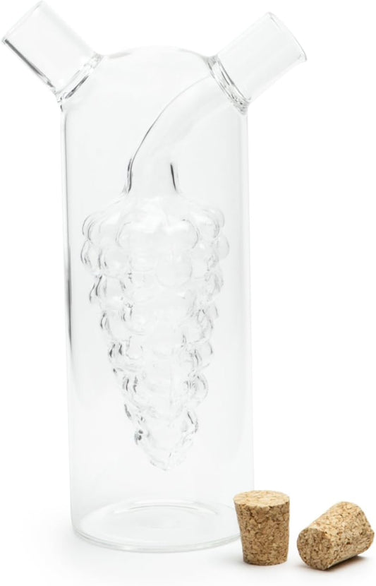 Fox Run 7050 Run Grape Motif Oil and Vinegar Cruet Dispenser Bottle, Clear Borosilicate Glass
