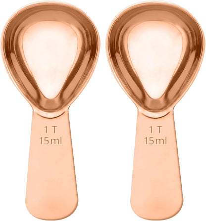2PCS Coffee Scoop: 1 Tbsp (1/16 Cup / 0.5 Oz / 15Ml) Measuring Spoons Stainless Steel Rose Gold Set for Ground Coffee Protein Powder & Spices Short Handle Fits into Canisters