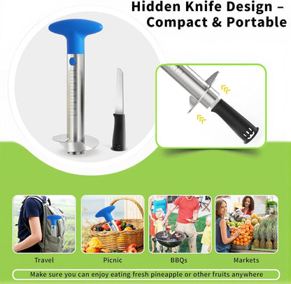 Pineapple Corer and Slicer with Measurement Marks – Stainless Steel Pineapple Cutter for Perfect Pineapple Rings & Effortless Cutting (Blue)