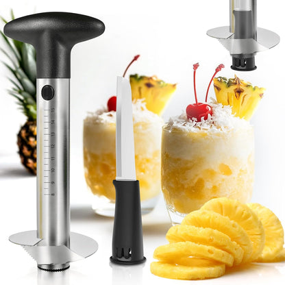Pineapple Corer and Slicer with Measurement Marks – Stainless Steel Pineapple Cutter for Perfect Pineapple Rings & Effortless Cutting (Blue)