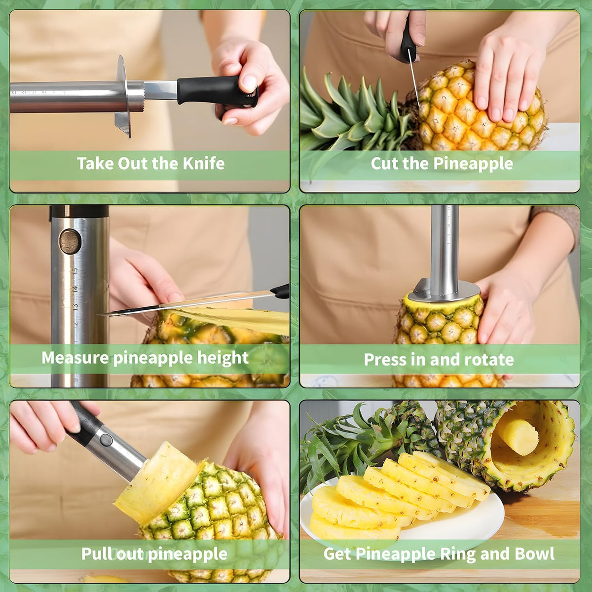 Pineapple Corer and Slicer with Measurement Marks – Stainless Steel Pineapple Cutter for Perfect Pineapple Rings & Effortless Cutting (Blue)