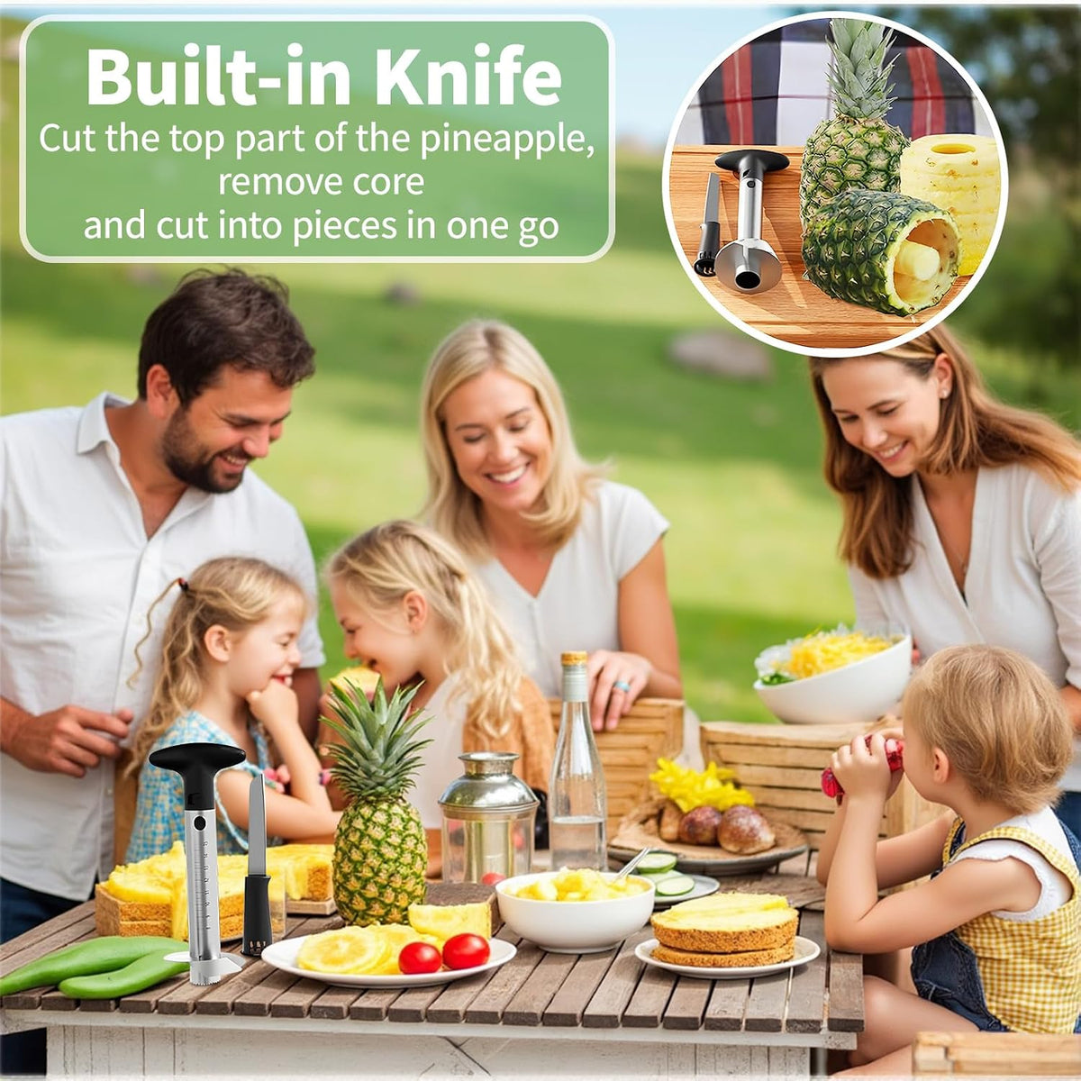 Pineapple Corer and Slicer with Measurement Marks – Stainless Steel Pineapple Cutter for Perfect Pineapple Rings & Effortless Cutting (Blue)