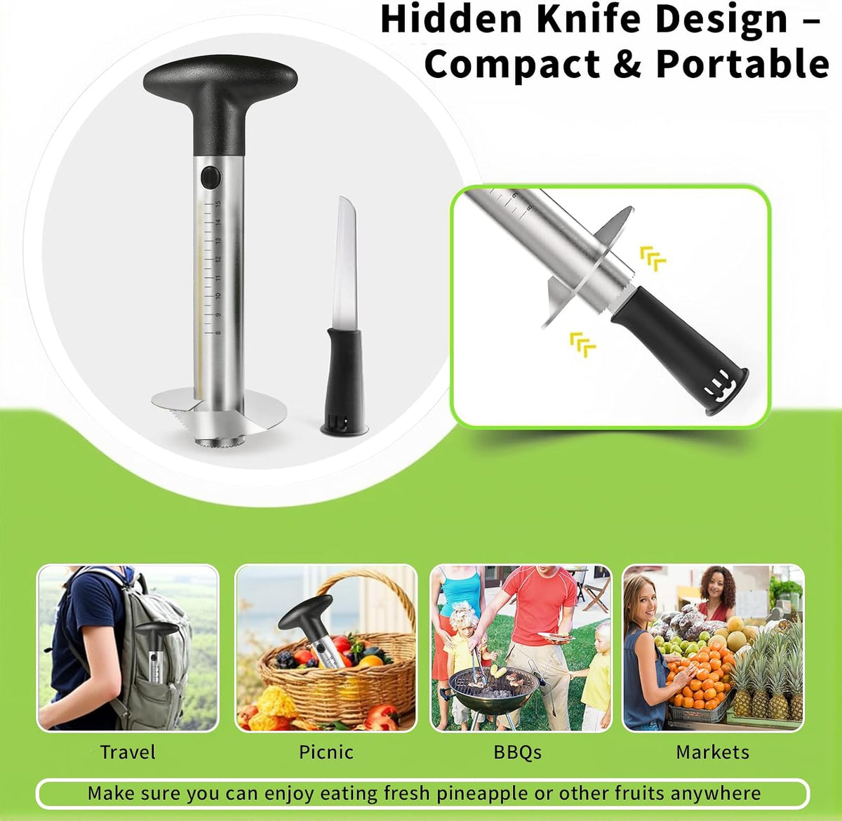 Pineapple Corer and Slicer with Measurement Marks – Stainless Steel Pineapple Cutter for Perfect Pineapple Rings & Effortless Cutting (Blue)