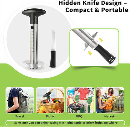 Pineapple Corer and Slicer with Measurement Marks – Stainless Steel Pineapple Cutter for Perfect Pineapple Rings & Effortless Cutting (Blue)