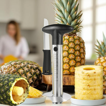 Pineapple Corer and Slicer with Measurement Marks – Stainless Steel Pineapple Cutter for Perfect Pineapple Rings & Effortless Cutting (Blue)