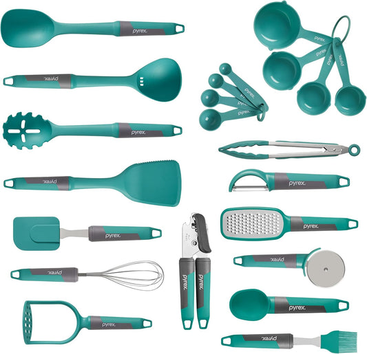 22-Piece Kitchen Cooking Utensils Set, Nonstick Cooking Gadgets | Spatulas, pizza wheel, grater, measuring, made without lead, cadmium, & BPA