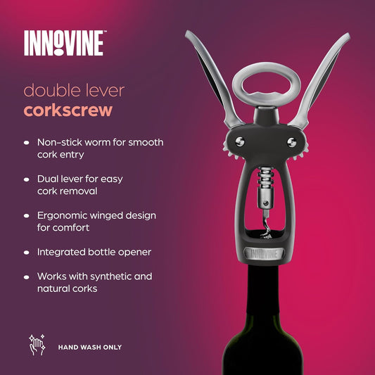 Winged Corkscrew Wine Opener, Multi-Purpose Bottle Opener for Beers and Soft Drinks, Stainless Steel with Ergonomic Wing Handle, for Bartenders, Home Bar, Kitchen, Restaurant, Graphite