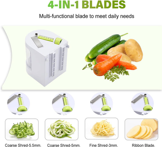 Spiralizer Vegetable Slicer 4 in 1 Rotating Blades Veggie Spiralizer | Stainless Steel Blade, Zucchini Spiral Noodle Maker with Strong Suction Cup, Spiral Slicer Blade for Veggie Spaghetti Paste