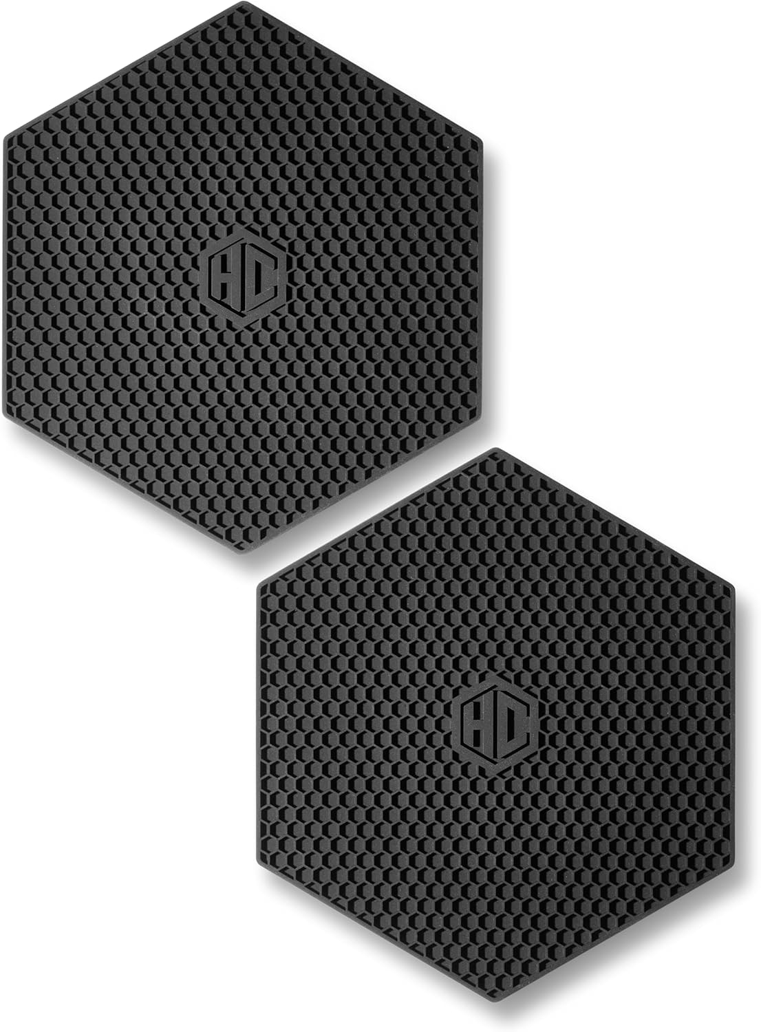 2 Pack Black Hexagonal Silicone Trivets Nonslip Hot Pads | Heat Resistant