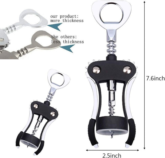 Wine Opener, Multifunctional Wing Corkscrew Wine Bottle Opener for all Cork Stoppered and Beer Cap Bottles, Luxury Waiter Corkscrew with Stopper Set for Wine Enthusiast, Waiters - Black