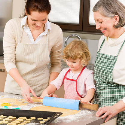 15-inch Silicone Rolling Pin for Baking, Non-stick Surface and Comfortable Wood Handles