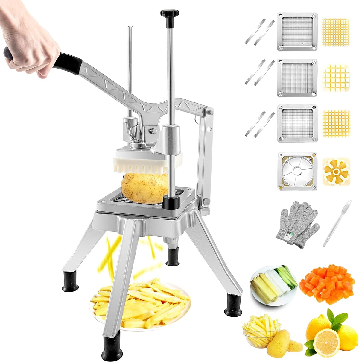 Commercial French Fry Cutter, 4 Blades Lever Vegetable Chopper