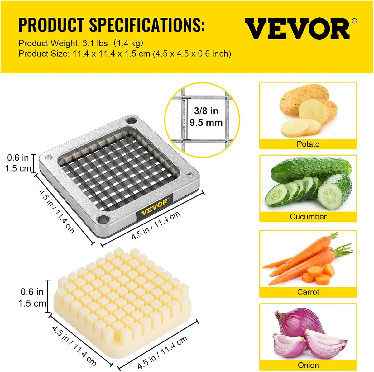 Commercial French Fry Cutter, 4 Blades Lever Vegetable Chopper