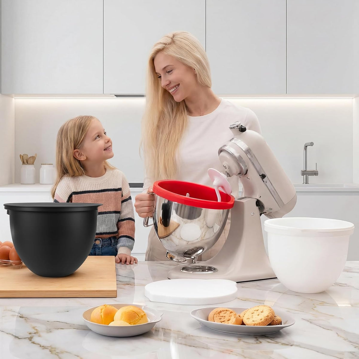 Silicone Bowl Liners for 5 Qt KitchenAid Mixers, 3 Liners with Lid