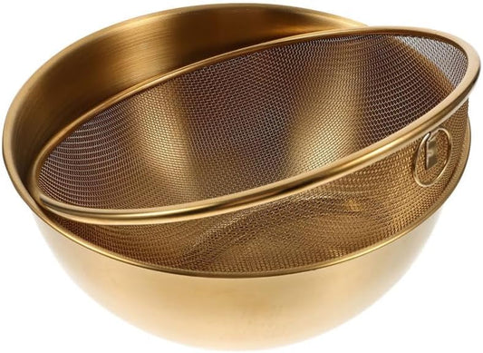 Rice Washing Bowl and Fine Mesh Strainer Set 9.44 X 9.44 X 4.13 in Drain Basket with Basin for Washing Fruits Vegetables and Food Straining in Kitchen