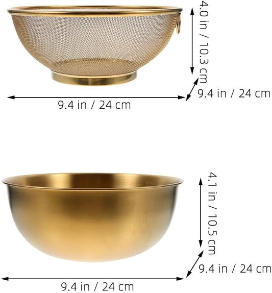 Rice Washing Bowl and Fine Mesh Strainer Set 9.44 X 9.44 X 4.13 in Drain Basket with Basin for Washing Fruits Vegetables and Food Straining in Kitchen