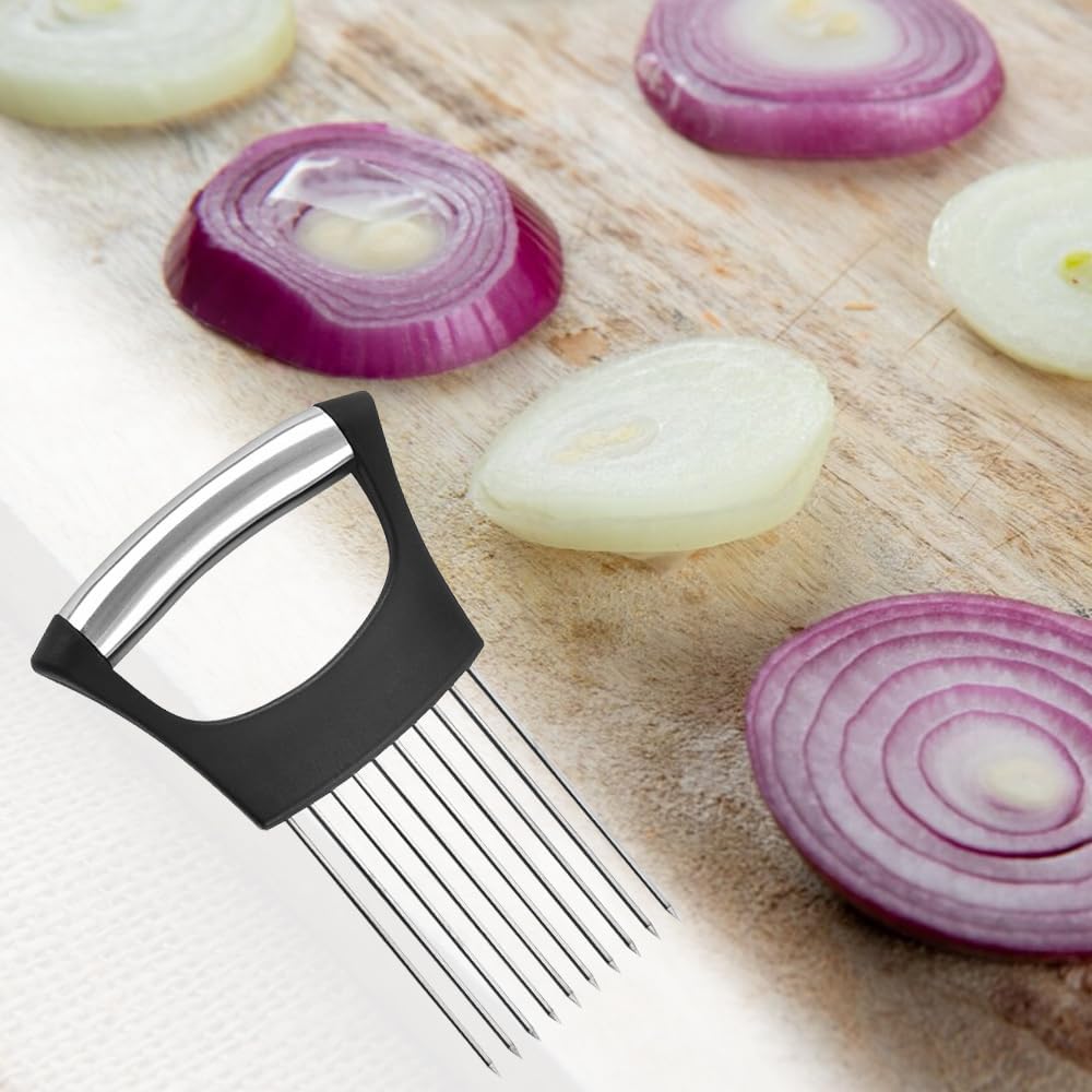 Stainless Steel Onion Holder, 2025 New Vegetable Holder for Slicing, Multifunctional for Fruits and Vegetables, Tool for Meat, Lemon, Onion, Potato, Tomato