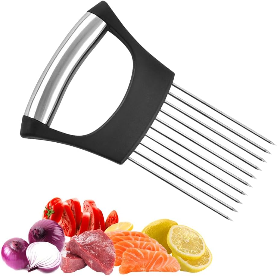 Stainless Steel Onion Holder, 2025 New Vegetable Holder for Slicing, Multifunctional for Fruits and Vegetables, Tool for Meat, Lemon, Onion, Potato, Tomato