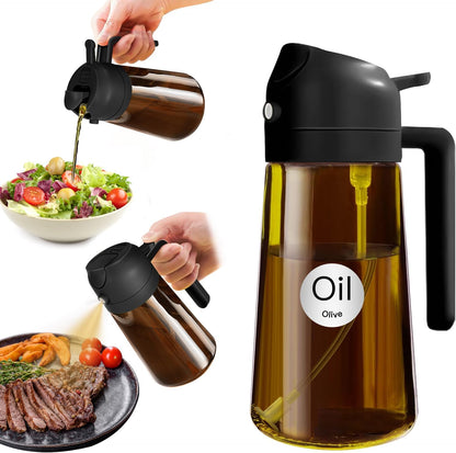 16oz/470ml Light Blocking Oil Sprayer for Cooking (Black) | Food-Grade 2 in 1 Olive Oil Dispenser Bottle for Kitchen, Premium Dark Amber Glass Oil Bottle for Air Fryer, BBQ