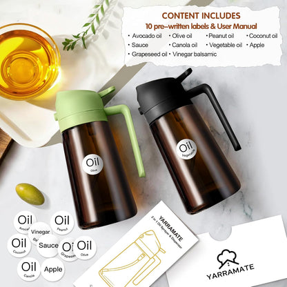 16oz/470ml Light Blocking Oil Sprayer for Cooking (Black) | Food-Grade 2 in 1 Olive Oil Dispenser Bottle for Kitchen, Premium Dark Amber Glass Oil Bottle for Air Fryer, BBQ