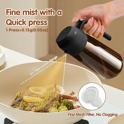 16oz/470ml Light Blocking Oil Sprayer for Cooking (Black) | Food-Grade 2 in 1 Olive Oil Dispenser Bottle for Kitchen, Premium Dark Amber Glass Oil Bottle for Air Fryer, BBQ