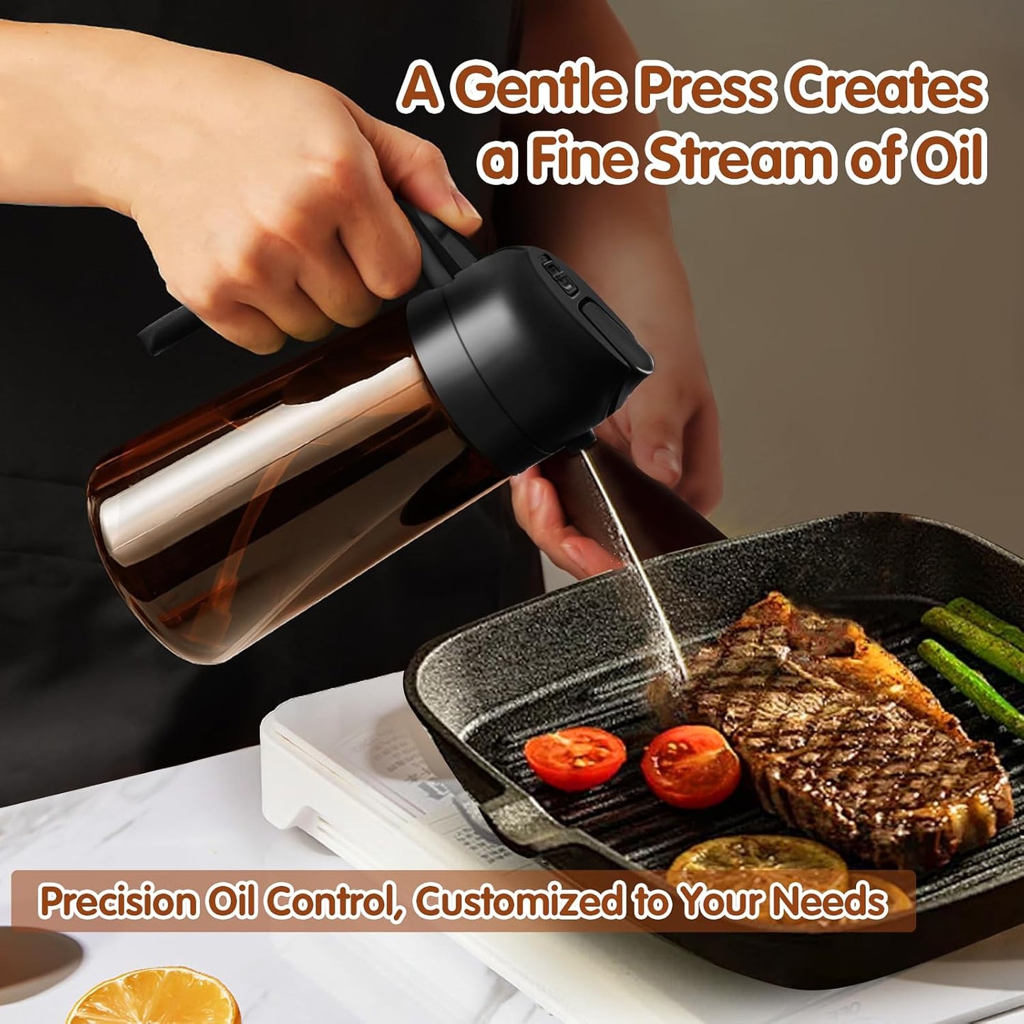 16oz/470ml Light Blocking Oil Sprayer for Cooking (Black) | Food-Grade 2 in 1 Olive Oil Dispenser Bottle for Kitchen, Premium Dark Amber Glass Oil Bottle for Air Fryer, BBQ