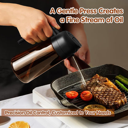 16oz/470ml Light Blocking Oil Sprayer for Cooking (Black) | Food-Grade 2 in 1 Olive Oil Dispenser Bottle for Kitchen, Premium Dark Amber Glass Oil Bottle for Air Fryer, BBQ