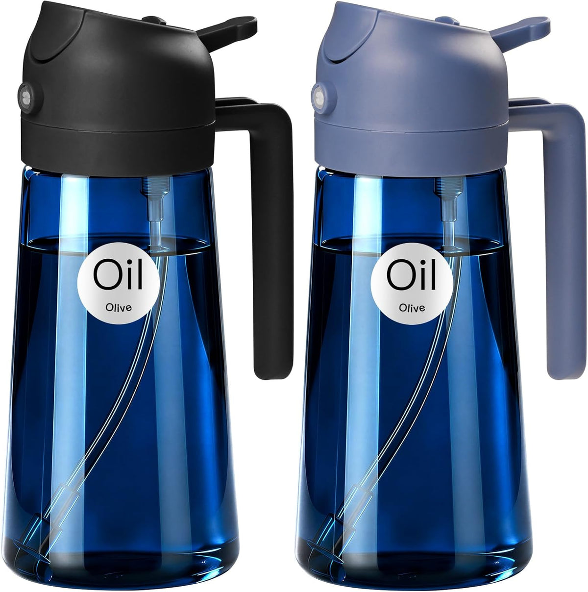 16oz/470ml Light Blocking Oil Sprayer for Cooking (Black) | Food-Grade 2 in 1 Olive Oil Dispenser Bottle for Kitchen, Premium Dark Amber Glass Oil Bottle for Air Fryer, BBQ