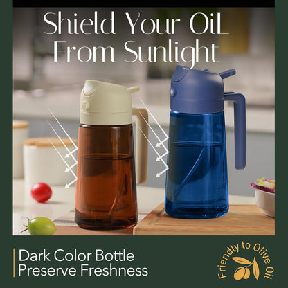 16oz/470ml Light Blocking Oil Sprayer for Cooking (Black) | Food-Grade 2 in 1 Olive Oil Dispenser Bottle for Kitchen, Premium Dark Amber Glass Oil Bottle for Air Fryer, BBQ