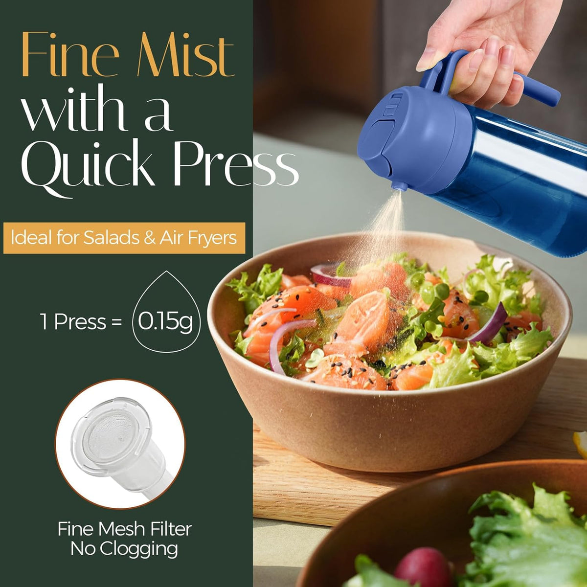 16oz/470ml Light Blocking Oil Sprayer for Cooking (Black) | Food-Grade 2 in 1 Olive Oil Dispenser Bottle for Kitchen, Premium Dark Amber Glass Oil Bottle for Air Fryer, BBQ