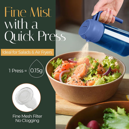 16oz/470ml Light Blocking Oil Sprayer for Cooking (Black) | Food-Grade 2 in 1 Olive Oil Dispenser Bottle for Kitchen, Premium Dark Amber Glass Oil Bottle for Air Fryer, BBQ