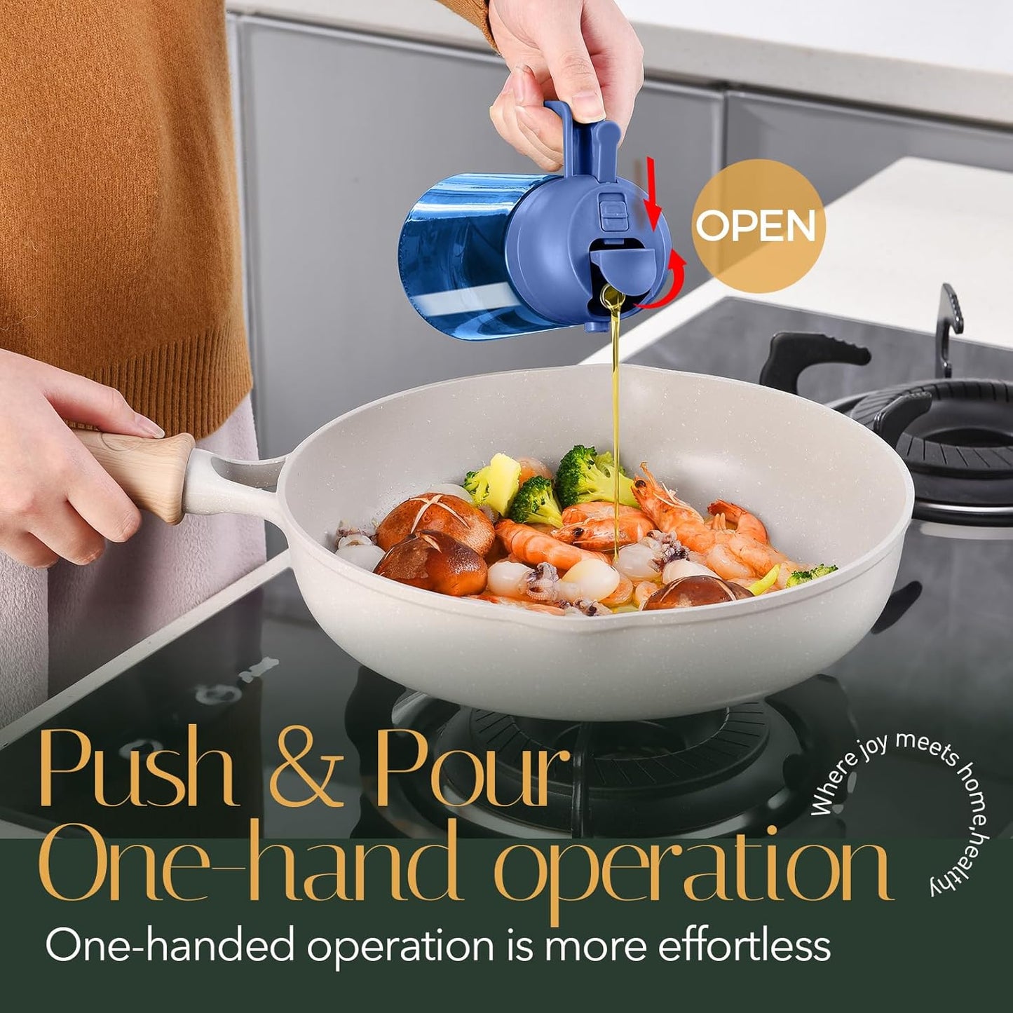 16oz/470ml Light Blocking Oil Sprayer for Cooking (Black) | Food-Grade 2 in 1 Olive Oil Dispenser Bottle for Kitchen, Premium Dark Amber Glass Oil Bottle for Air Fryer, BBQ